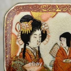 Antique Meiji-period Japanese Satsuma painted Bijin figural buckle pair signed