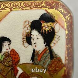 Antique Meiji-period Japanese Satsuma painted Bijin figural buckle pair signed