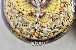 Antique Meiji-period Japanese Satsuma painted Butterfly pair of buckles signed