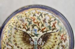 Antique Meiji-period Japanese Satsuma painted Butterfly pair of buckles signed