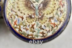 Antique Meiji-period Japanese Satsuma painted Butterfly pair of buckles signed