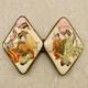 Antique Meiji-period Japanese Satsuma Painted Geisha Figural Buckle Pair Signed