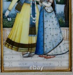 Antique Miniature Indian Painting Couple D'Indians IN Costume Traditional