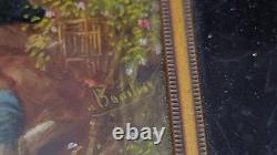Antique Miniature Watercolor Painting of A Young Couple, Signed