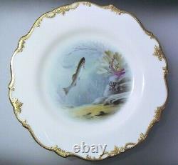 Antique Minton Porcelain Plates Fish J. E. Dean Signed Pair