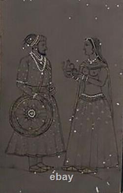 Antique Mogul Couple painting Persian writing