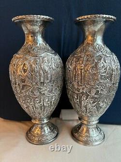 Antique Morocco Middle East PAIR VASE Sterling Silver 84 KINGS FIGURAL Signed