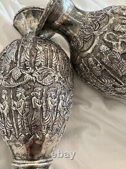 Antique Morocco Middle East PAIR VASE Sterling Silver 84 KINGS FIGURAL Signed