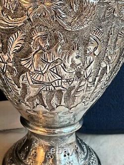 Antique Morocco Middle East PAIR VASE Sterling Silver 84 KINGS FIGURAL Signed