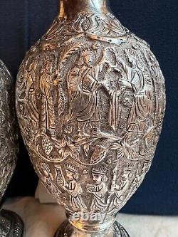 Antique Morocco Middle East PAIR VASE Sterling Silver 84 KINGS FIGURAL Signed