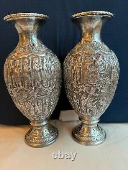 Antique Morocco Middle East PAIR VASE Sterling Silver 84 KINGS FIGURAL Signed