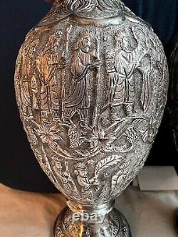 Antique Morocco Middle East PAIR VASE Sterling Silver 84 KINGS FIGURAL Signed