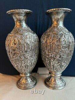 Antique Morocco Middle East PAIR VASE Sterling Silver 84 KINGS FIGURAL Signed