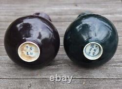 Antique Near Pair of Chinese Pear-Shaped Black Glazed Signed Vases