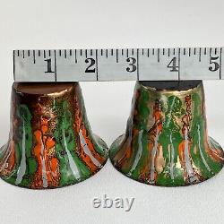 Antique Nekrassoff Candle Holder Pair Signed Knight Shield Enamel Copper Silver