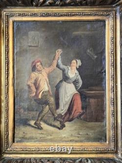 Antique Oil Painting Couple Dancing In A Tavern