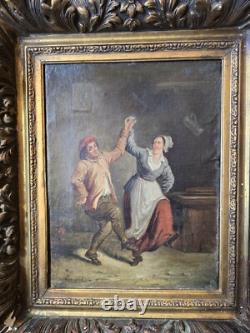 Antique Oil Painting Couple Dancing In A Tavern