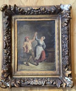 Antique Oil Painting Couple Dancing In A Tavern