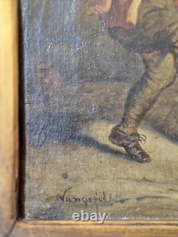 Antique Oil Painting Couple Dancing In A Tavern