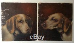 Antique Oil Painting French Pair Portrait Dog Signed MOREAU