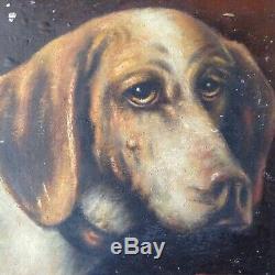 Antique Oil Painting French Pair Portrait Dog Signed MOREAU