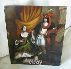 Antique Oil Painting On Tin Couple Dog 8 x 6 5/8 Private Collection