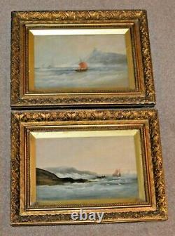 Antique Oil on Board Painting Pair of Seascape Oil on Board Ornate Gilt Frames