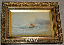 Antique Oil on Board Painting Pair of Seascape Oil on Board Ornate Gilt Frames