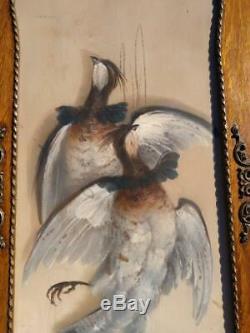 Antique Old Pair of Two Duck Hunting Painting Dead Game Ducks Oak Frames Signed