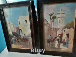 Antique Orientalist Painting Pair oil on board listed signed Coulson c19th