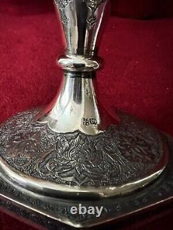 Antique Ornate Etched Pair 84 Silver Persian Signed Candlesticks Shabbat 645 Gr