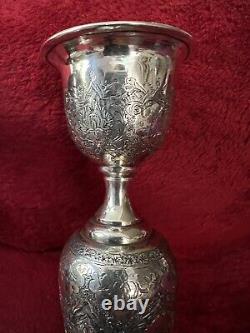 Antique Ornate Etched Pair 84 Silver Persian Signed Candlesticks Shabbat 645 Gr