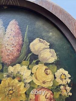 Antique Oval Frame Pair Ornate Arts And Crafts Deco Masterful Floral Painting