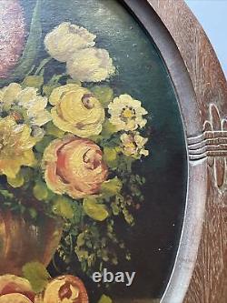 Antique Oval Frame Pair Ornate Arts And Crafts Deco Masterful Floral Painting