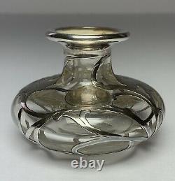 Antique PAIR ALVIN STERLING SILVER OVERLAY GLASS PERFUME BOTTLES 3 1/4H Signed