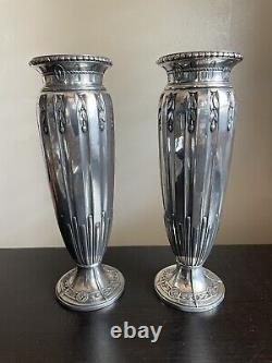 Antique PAIR Art Nouveau Christofle Silver Plated Vase France SIGNED Gallia WOW