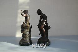 Antique PAIR Bronze Statues L F Moreau signed withmarble base PRINTEMPS & AUTOMNE