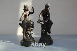 Antique PAIR Bronze Statues L F Moreau signed withmarble base PRINTEMPS & AUTOMNE