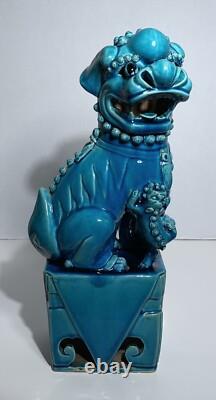 Antique PAIR CHINESE LATE QING REPUBLIC PERIOD 14 TURQUOISE PORCELAIN FOO DOGS