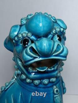 Antique PAIR CHINESE LATE QING REPUBLIC PERIOD 14 TURQUOISE PORCELAIN FOO DOGS
