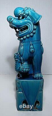 Antique PAIR CHINESE LATE QING REPUBLIC PERIOD 14 TURQUOISE PORCELAIN FOO DOGS