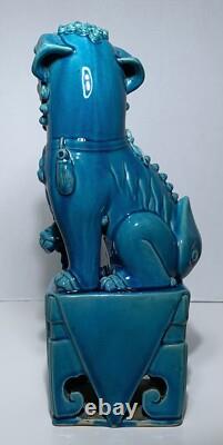Antique PAIR CHINESE LATE QING REPUBLIC PERIOD 14 TURQUOISE PORCELAIN FOO DOGS