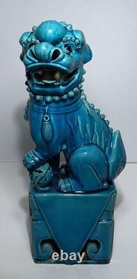 Antique PAIR CHINESE LATE QING REPUBLIC PERIOD 14 TURQUOISE PORCELAIN FOO DOGS