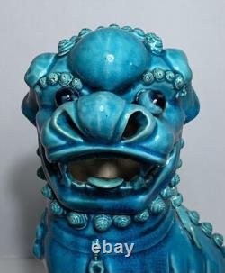 Antique PAIR CHINESE LATE QING REPUBLIC PERIOD 14 TURQUOISE PORCELAIN FOO DOGS