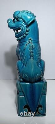 Antique PAIR CHINESE LATE QING REPUBLIC PERIOD 14 TURQUOISE PORCELAIN FOO DOGS