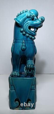 Antique PAIR CHINESE LATE QING REPUBLIC PERIOD 14 TURQUOISE PORCELAIN FOO DOGS