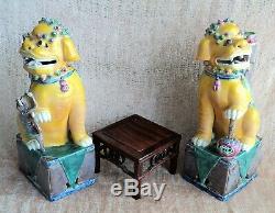 Antique PAIR Large 14 FOO DOG LION STATUES Qing Dynasty POLYCHROME Perfect BIG