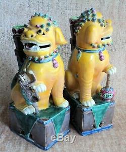 Antique PAIR Large 14 FOO DOG LION STATUES Qing Dynasty POLYCHROME Perfect BIG