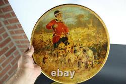 Antique PAIR Metal plates oil paintings by ALbert de Gesne hunting signed