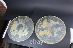 Antique PAIR Metal plates oil paintings by ALbert de Gesne hunting signed